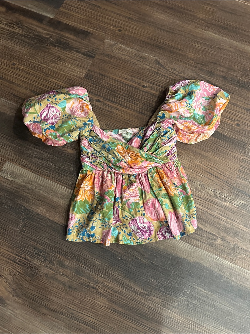 Love The Label Floral Smocked Top with Puff Sleeves
